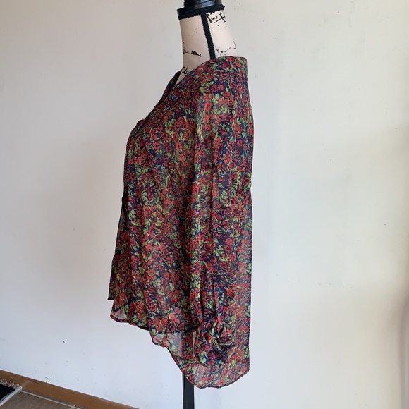 Free People Floral Button Down High Low Blouse - Picture 7 of 13